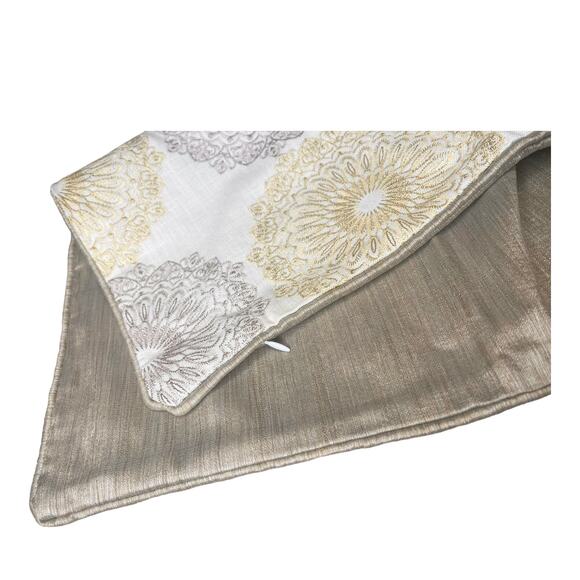 Embroidered Pillow Cover 20x20" Squar Pearl Gold Gray Flower Medallion Linen New - Picture 2 of 10